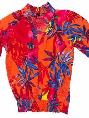 Bright Orange Tropical Print Women’s Blouse